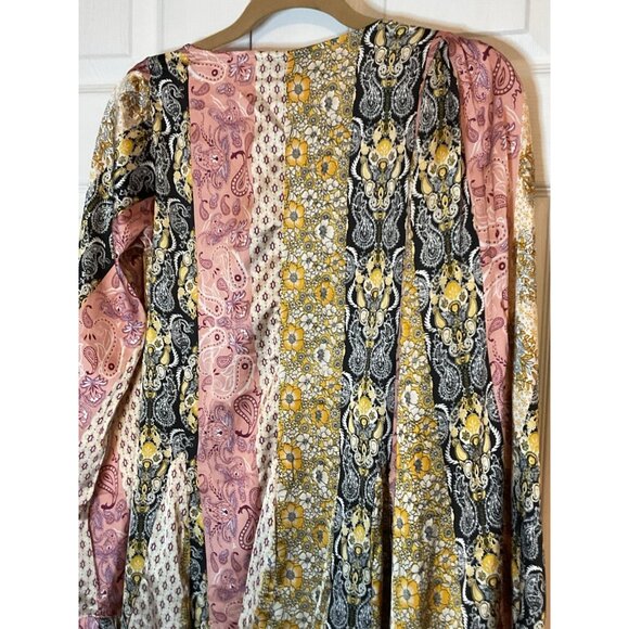 ASOS Pink‎ Gold Satin Paisley Long Sleeve Dress Boho Mixed Pattern V-Neck Size 4 - Picture 6 of 6